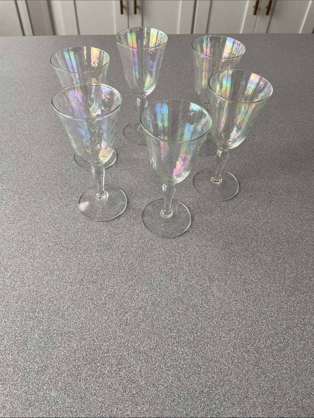 Mid Century Iridescence sherry or port glasses , set of 6